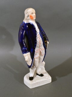 Figura in ceramica Staffordshire di Benjamin Franklin, con nome sulla base