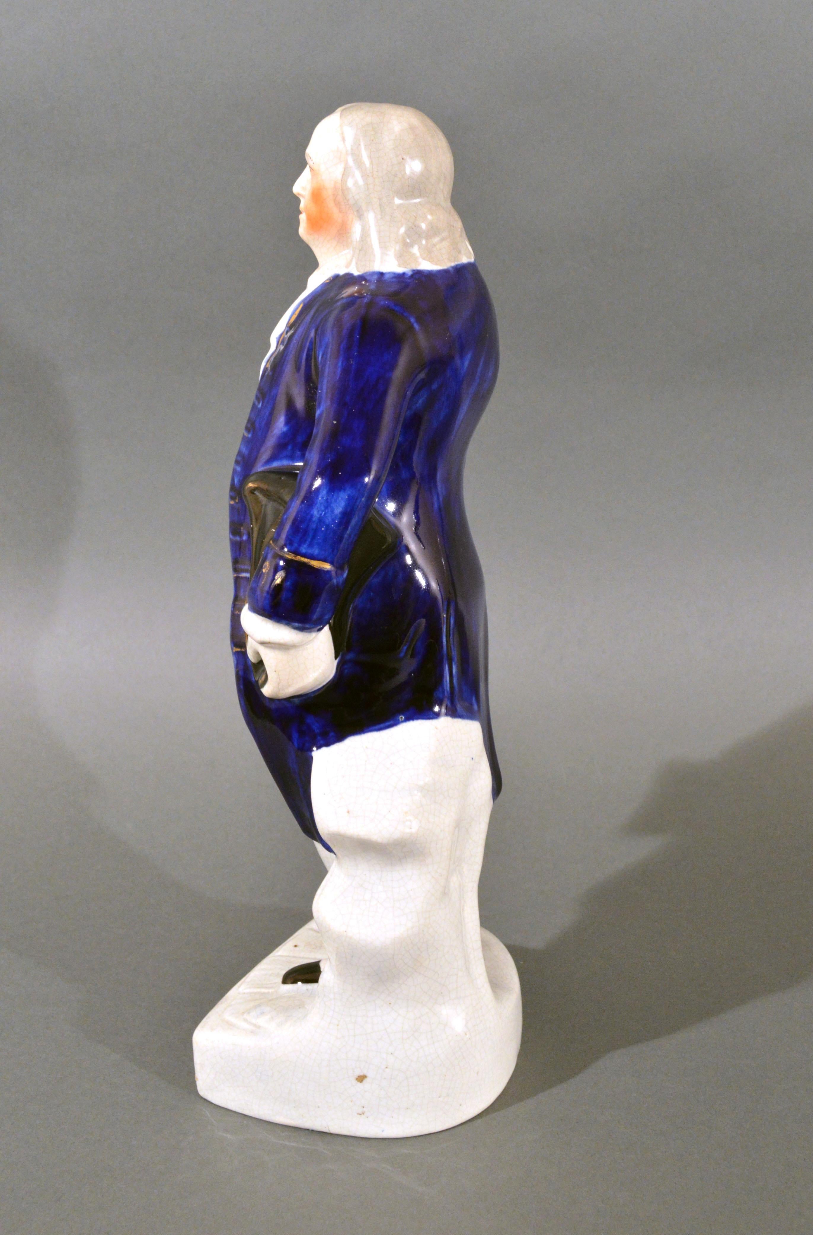American Classical Staffordshire Pottery Figure of Benjamin Franklin, Named on Base For Sale