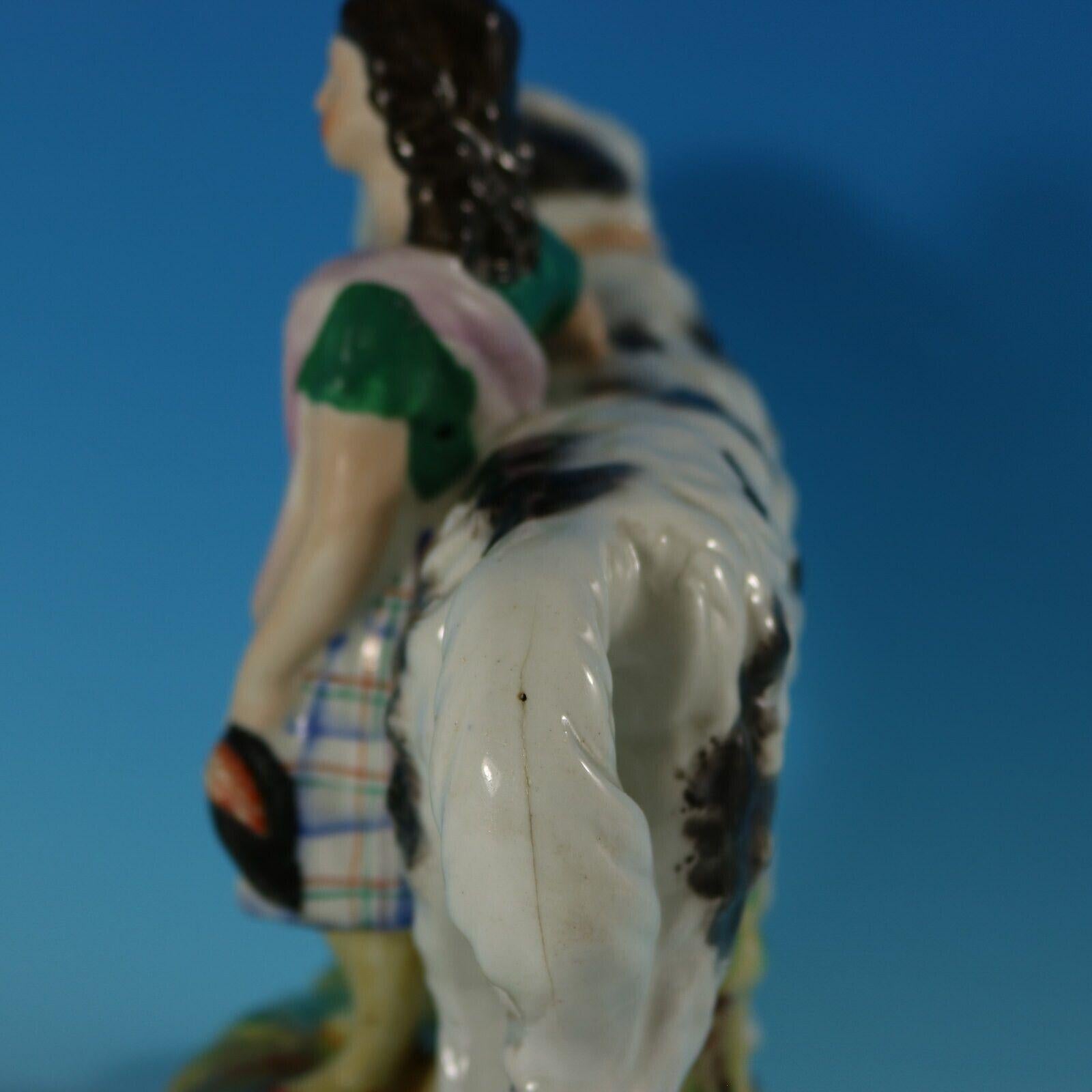 Staffordshire Pottery Girl with St. Bernard Figure For Sale 8
