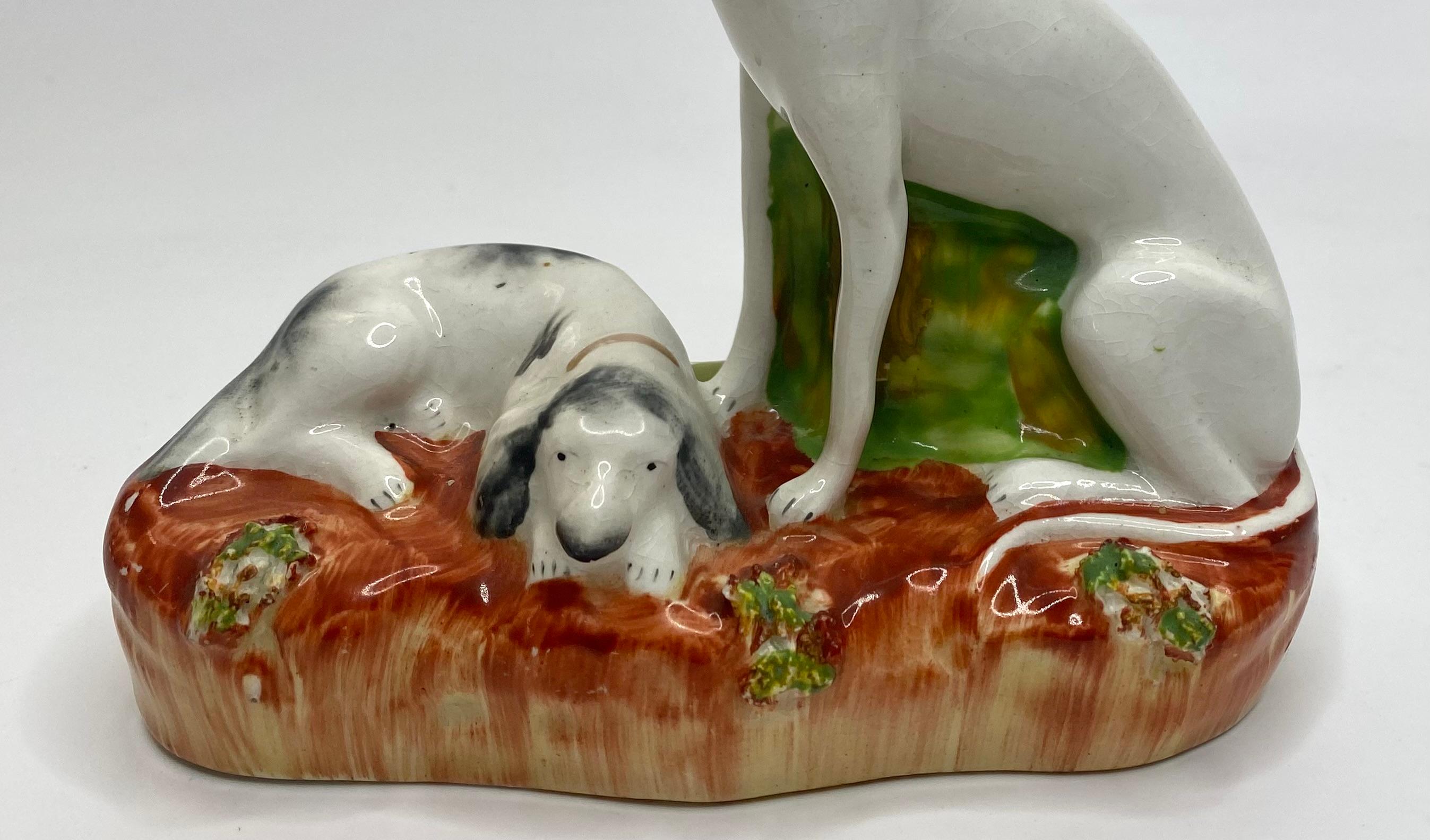 Fired Staffordshire pottery Greyhound & Harrier group, c. 1850. Thomas Parr.