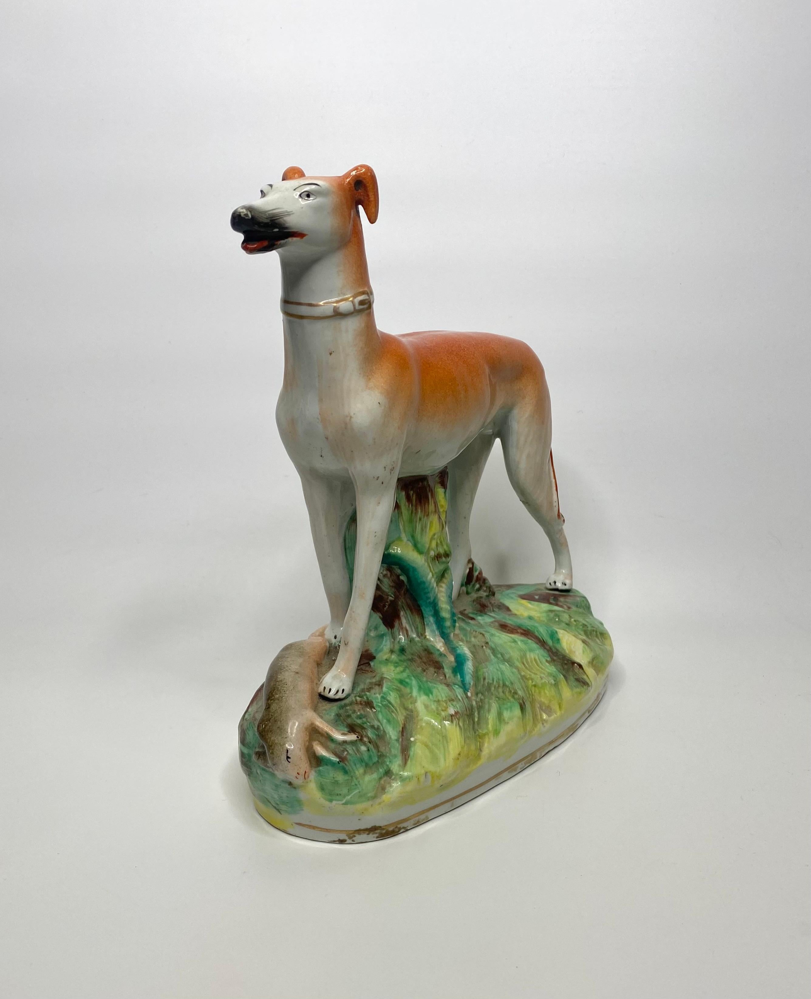Victorian Staffordshire pottery Greyhound, Thomas Parr factory, c. 1850. For Sale