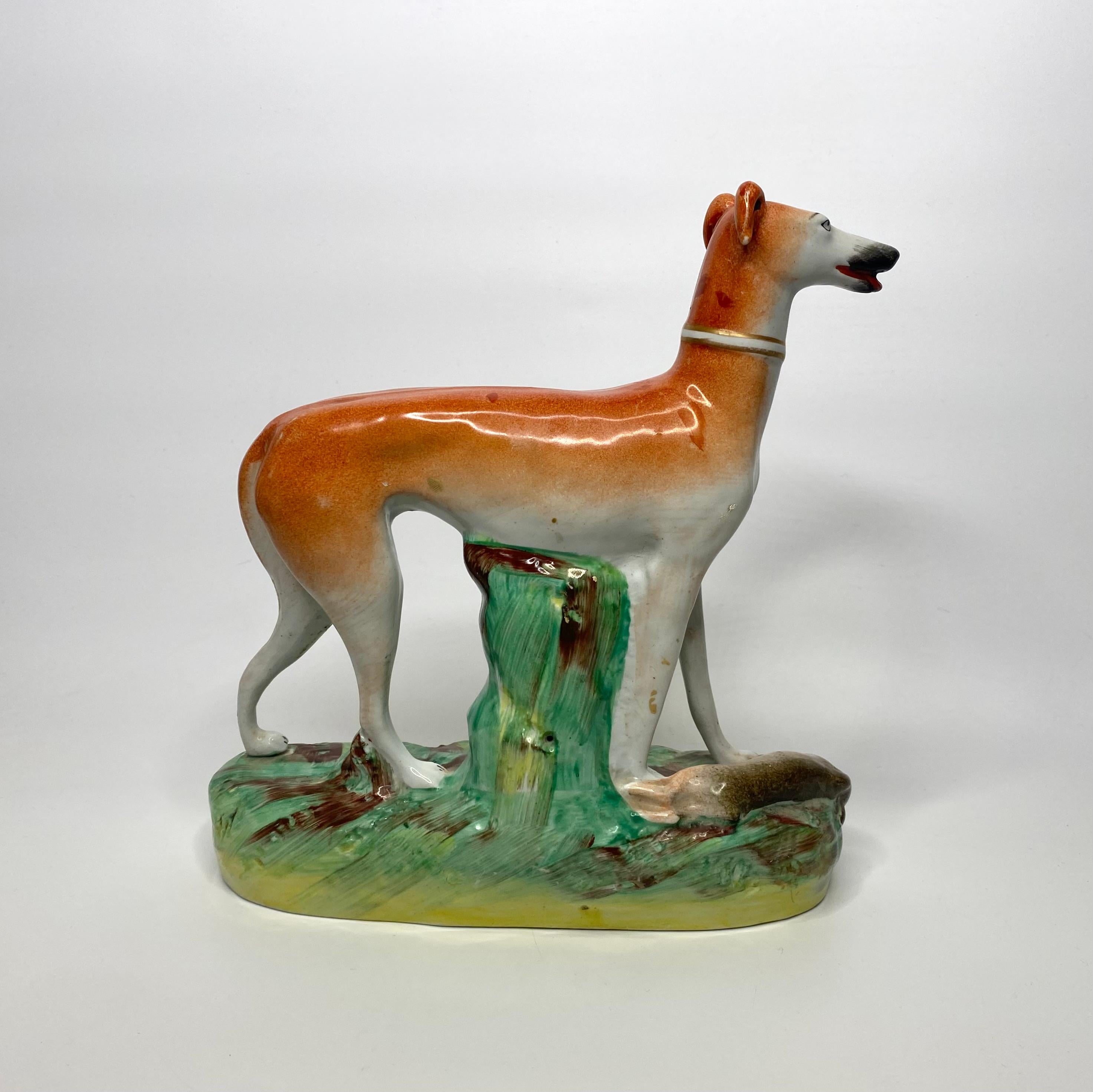 Fired Staffordshire pottery Greyhound, Thomas Parr factory, c. 1850. For Sale