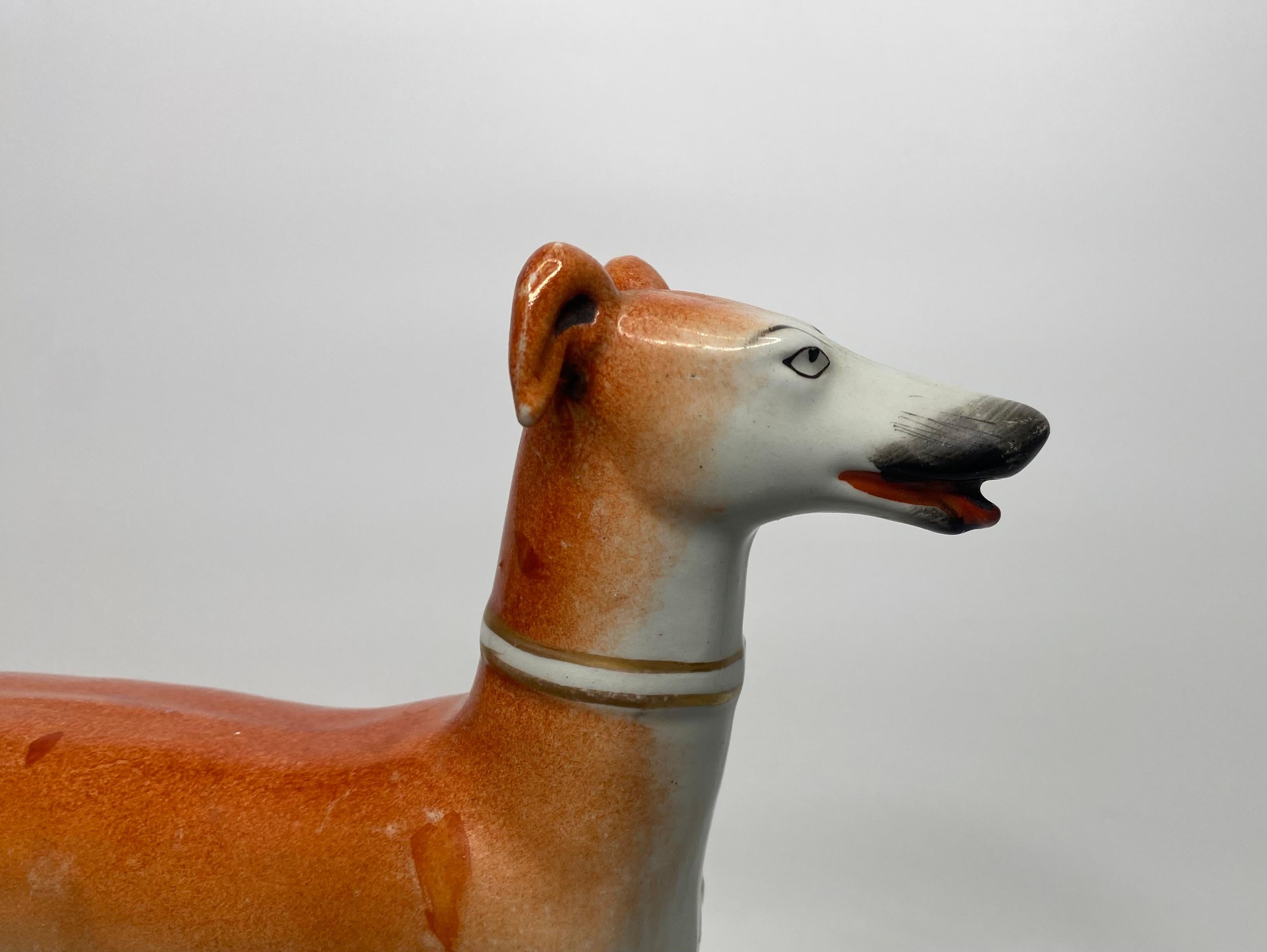 Staffordshire pottery Greyhound, Thomas Parr factory, c. 1850. In Excellent Condition For Sale In Gargrave, North Yorkshire