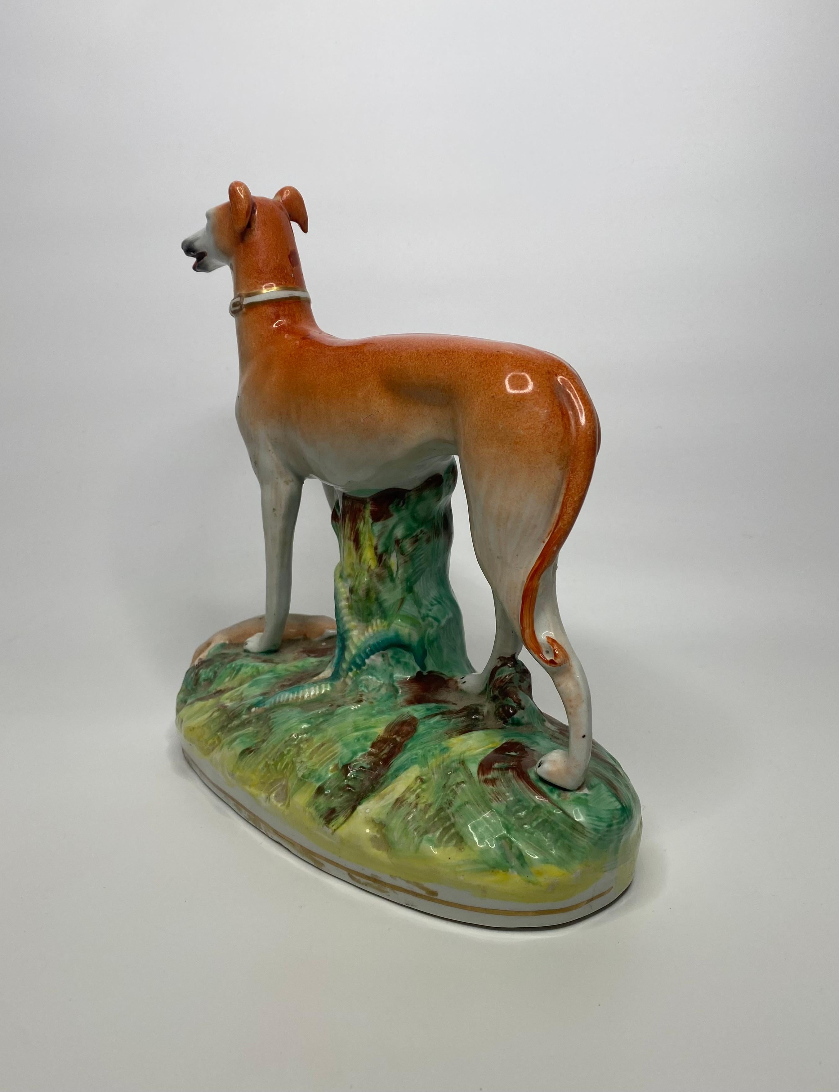 Mid-19th Century Staffordshire pottery Greyhound, Thomas Parr factory, c. 1850. For Sale