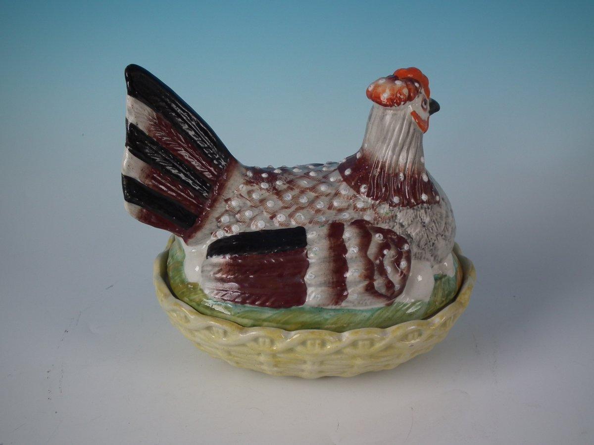 Victorian Staffordshire Pottery Hen on Nest
