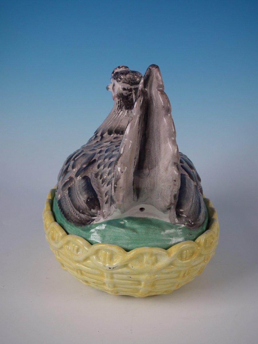Victorian Staffordshire Pottery Hen with Chicks on Nest