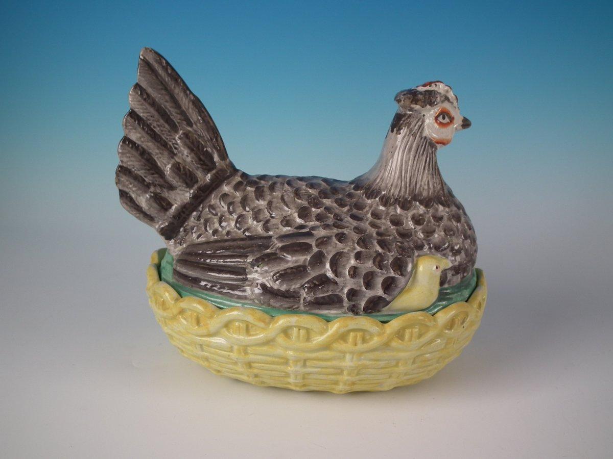 Staffordshire Pottery Hen with Chicks on Nest 1