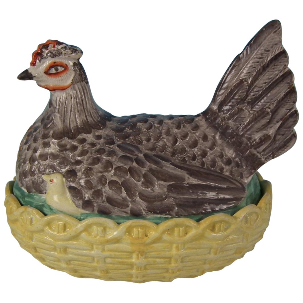 Staffordshire Pottery Hen with Chicks on Nest