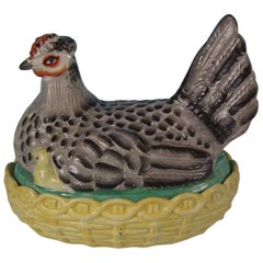 Staffordshire Pottery Hen with Chicks on Nest