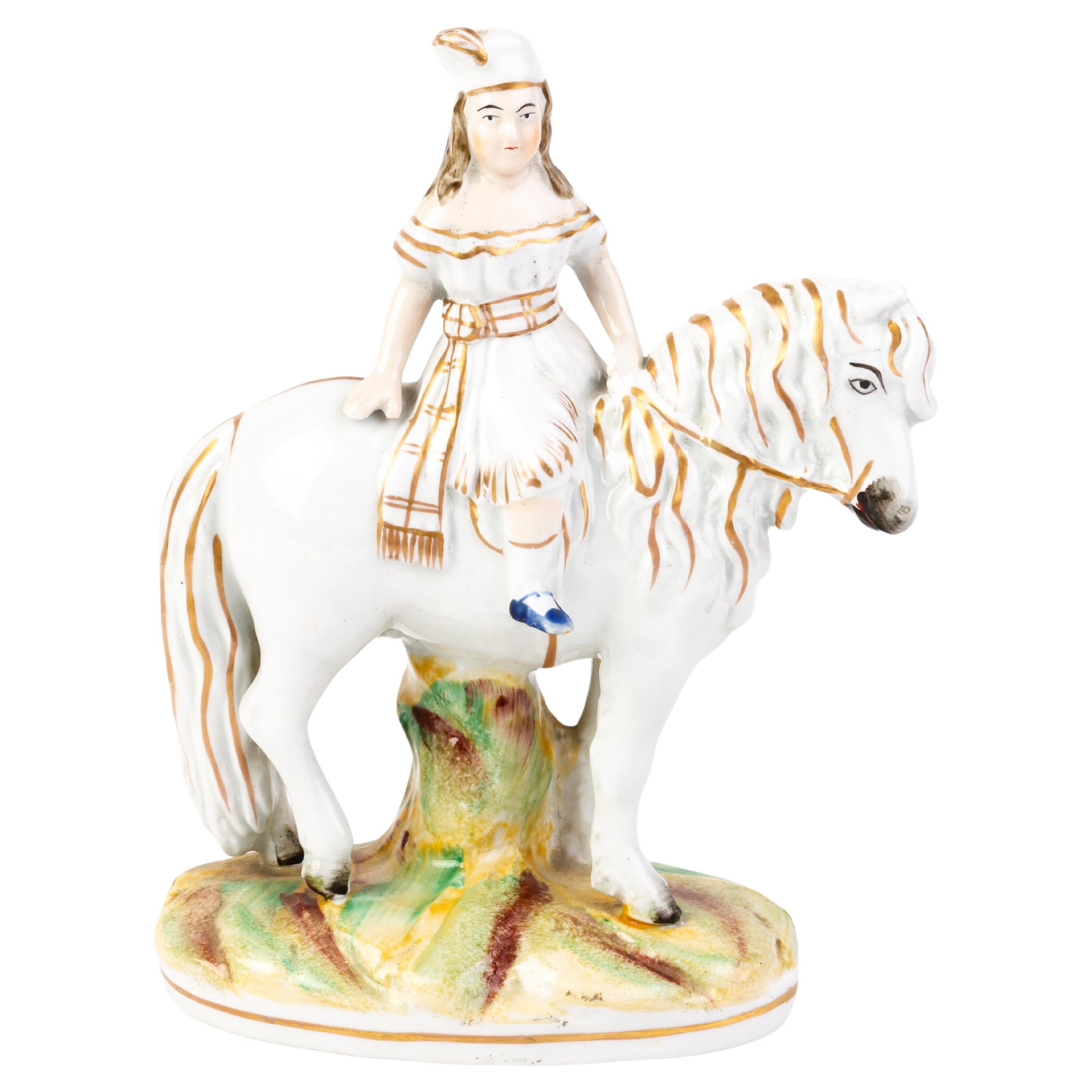 Figure de cheval en poterie du Staffordshire 19ème siècle 