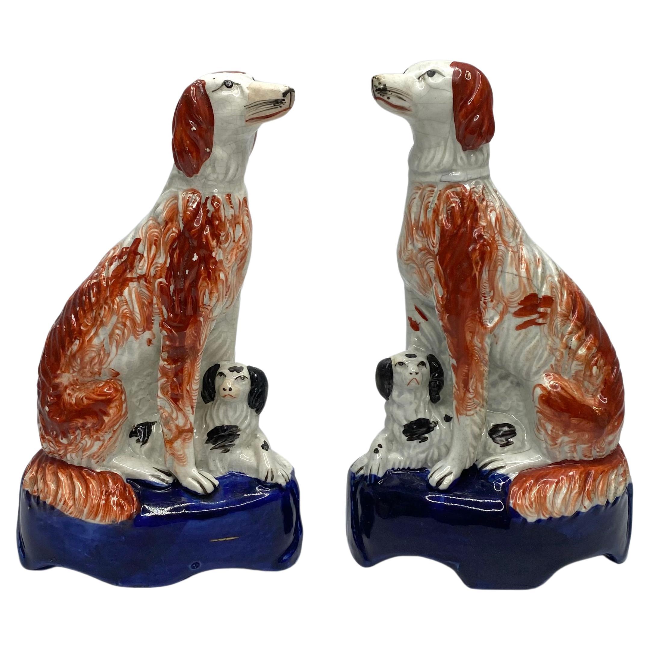 Staffordshire pottery Irish Setters, and puppies, c. 1850. For Sale