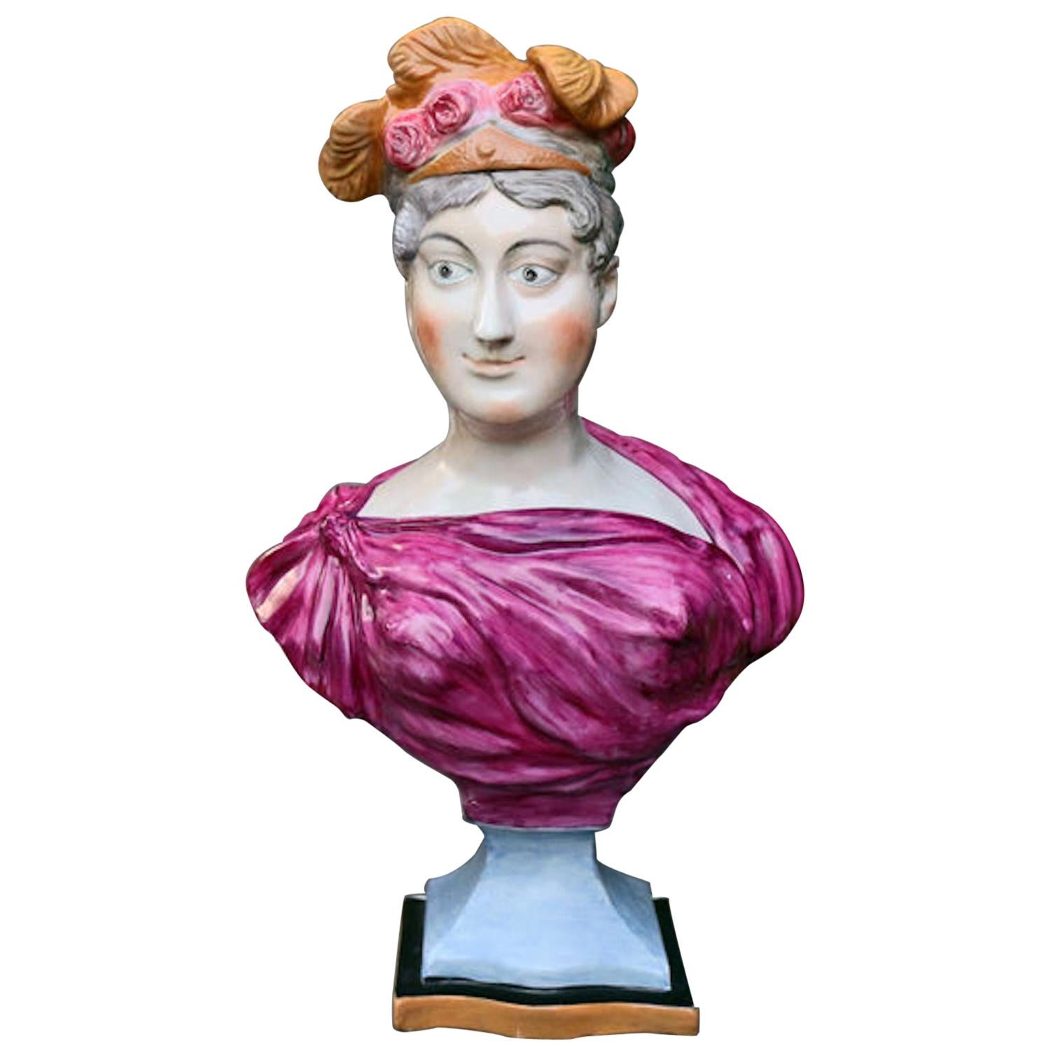 Staffordshire Pottery Large Scale Bust of Princess Charlotte 19th Century 