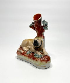 Staffordshire pottery Mastiff spill vase, Thomas Parr factory, c. 1855.