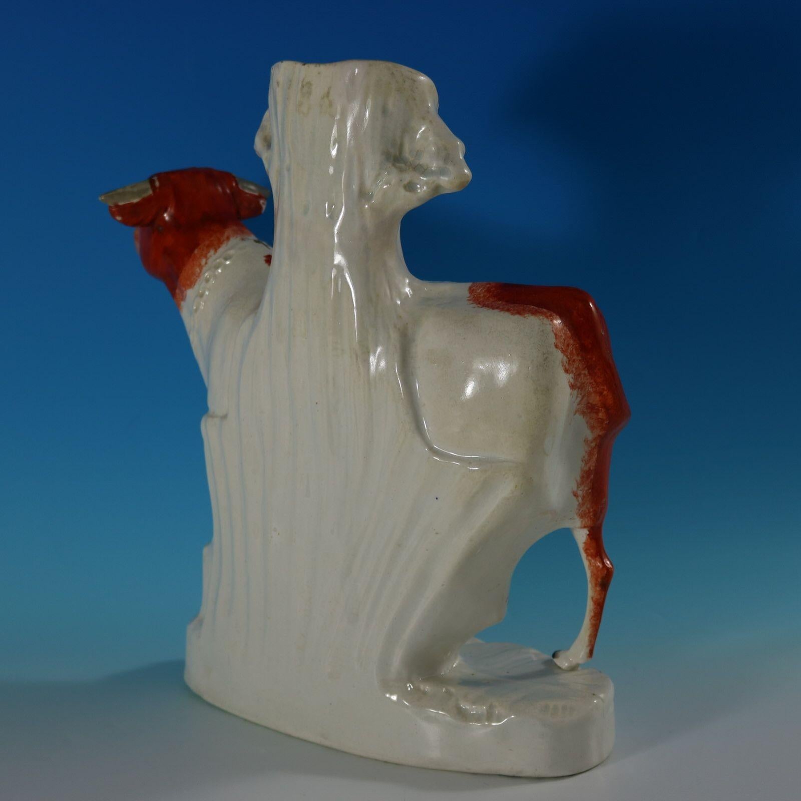 Victorian Staffordshire Pottery 'Milk Sold Here' Cow Spill Vase For Sale