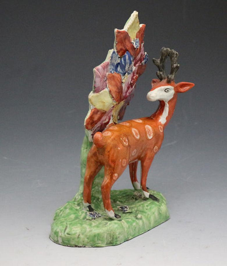 Early 19th Century Staffordshire Pottery Pearlware Figure of a Standing Stag, circa 1820	 For Sale