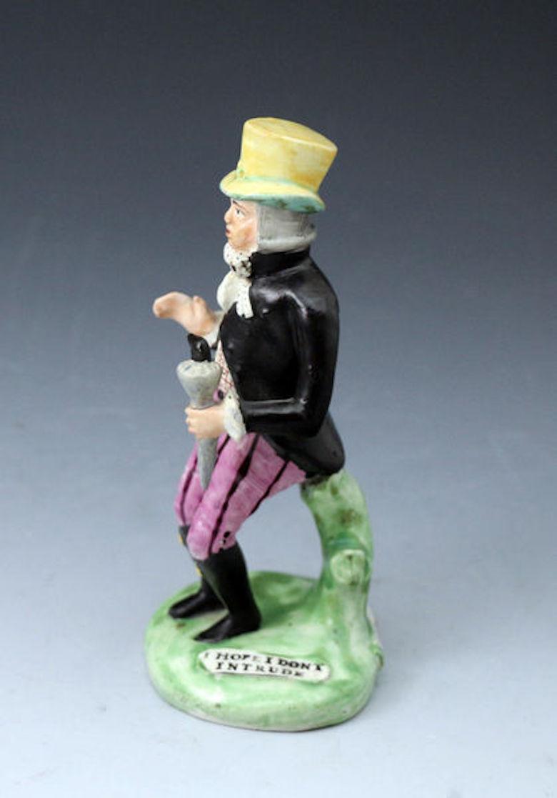 English Staffordshire Pottery Pearlware Figure of Paul Pry, England, 1820 For Sale
