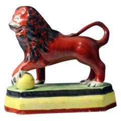 Antique Staffordshire Pottery Pearlware Figure of a Standing Lion on Base