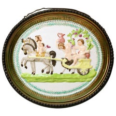 Antique Staffordshire pottery pearlware plaque with luster decoration and Bacchus scene