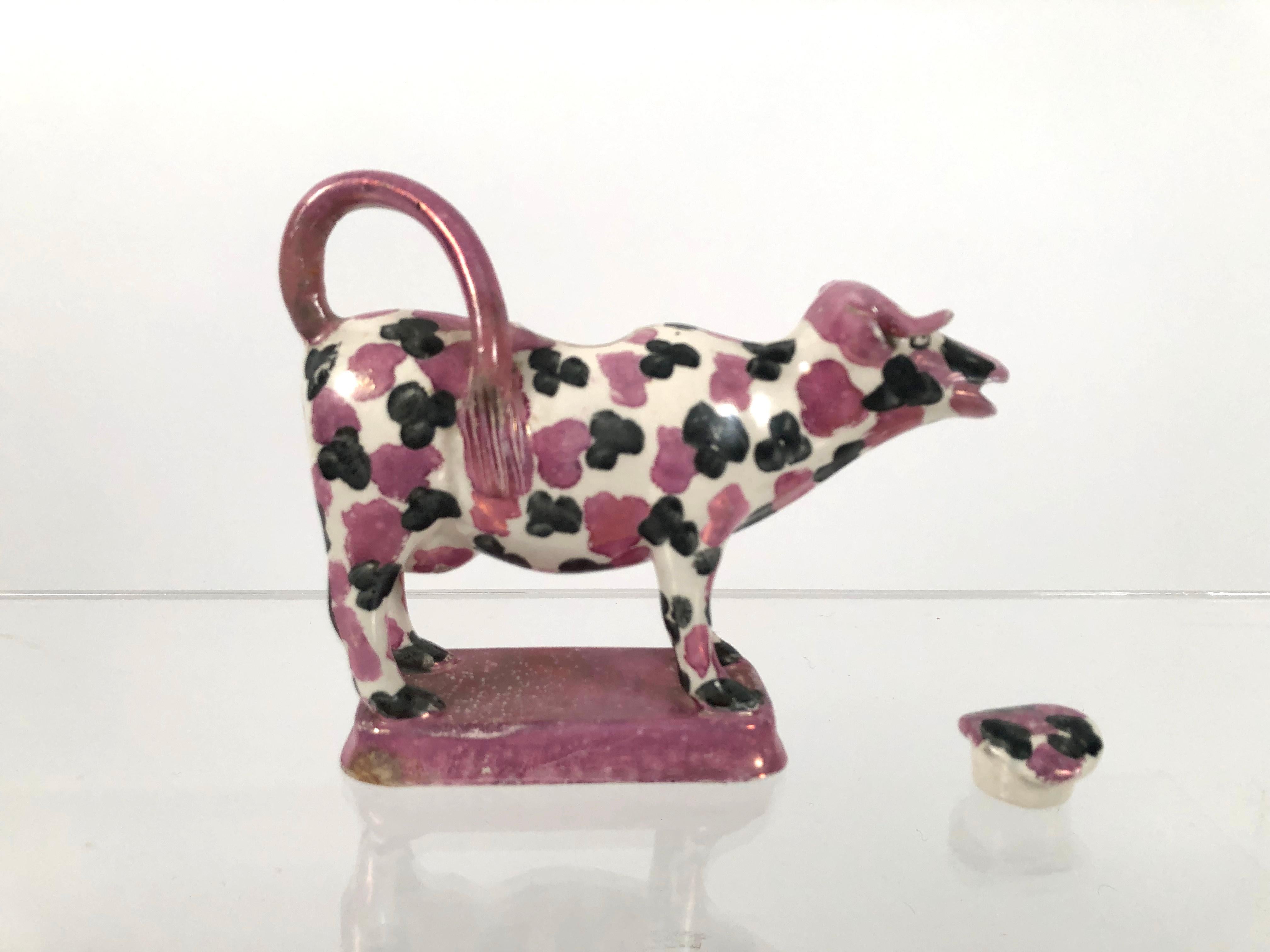 Earthenware Staffordshire Pottery Pink Lustreware Spotted Cow Creamer, English, circa 1810
