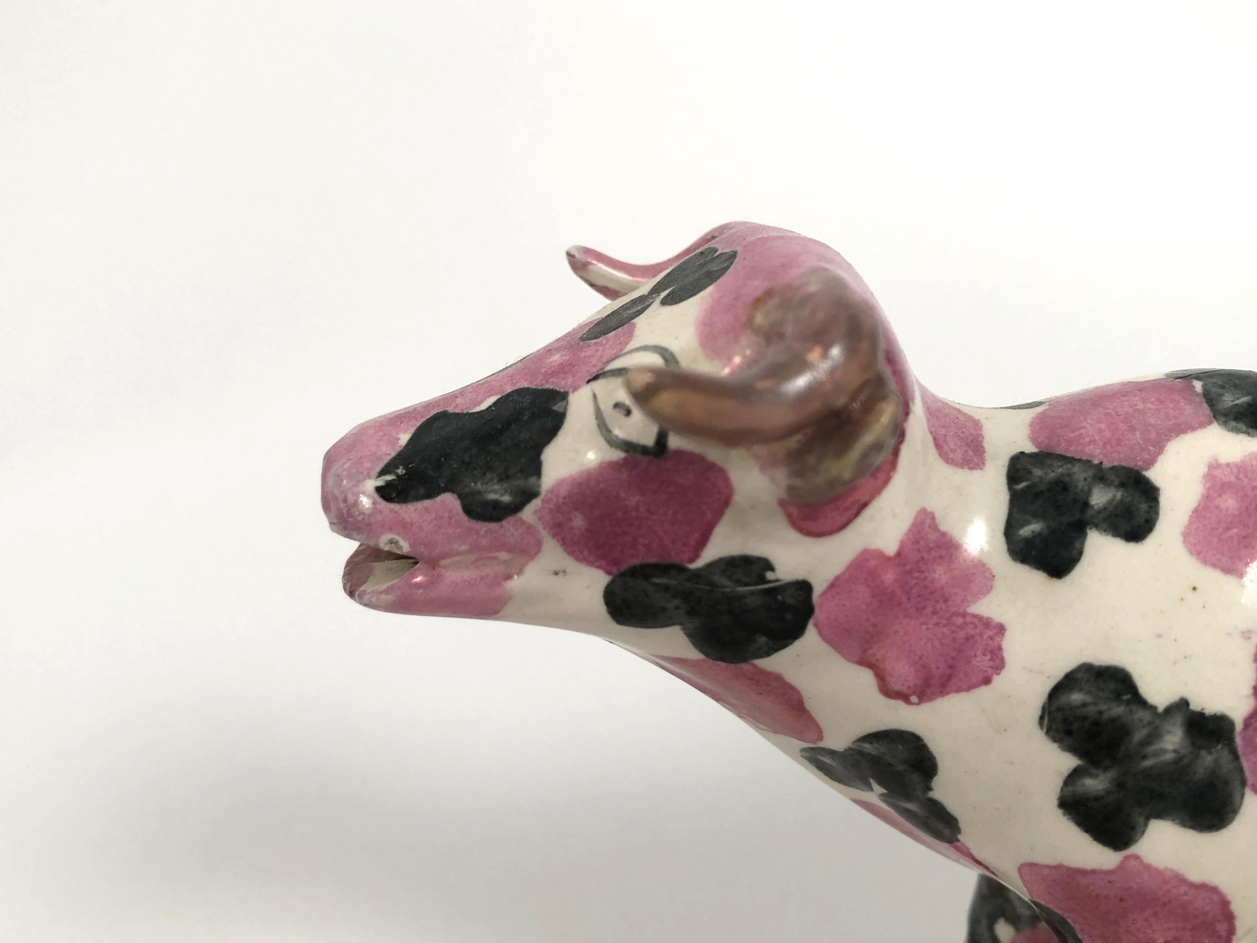 Cast Staffordshire Pottery Pink Lustreware Spotted Cow Creamer, English, circa 1810