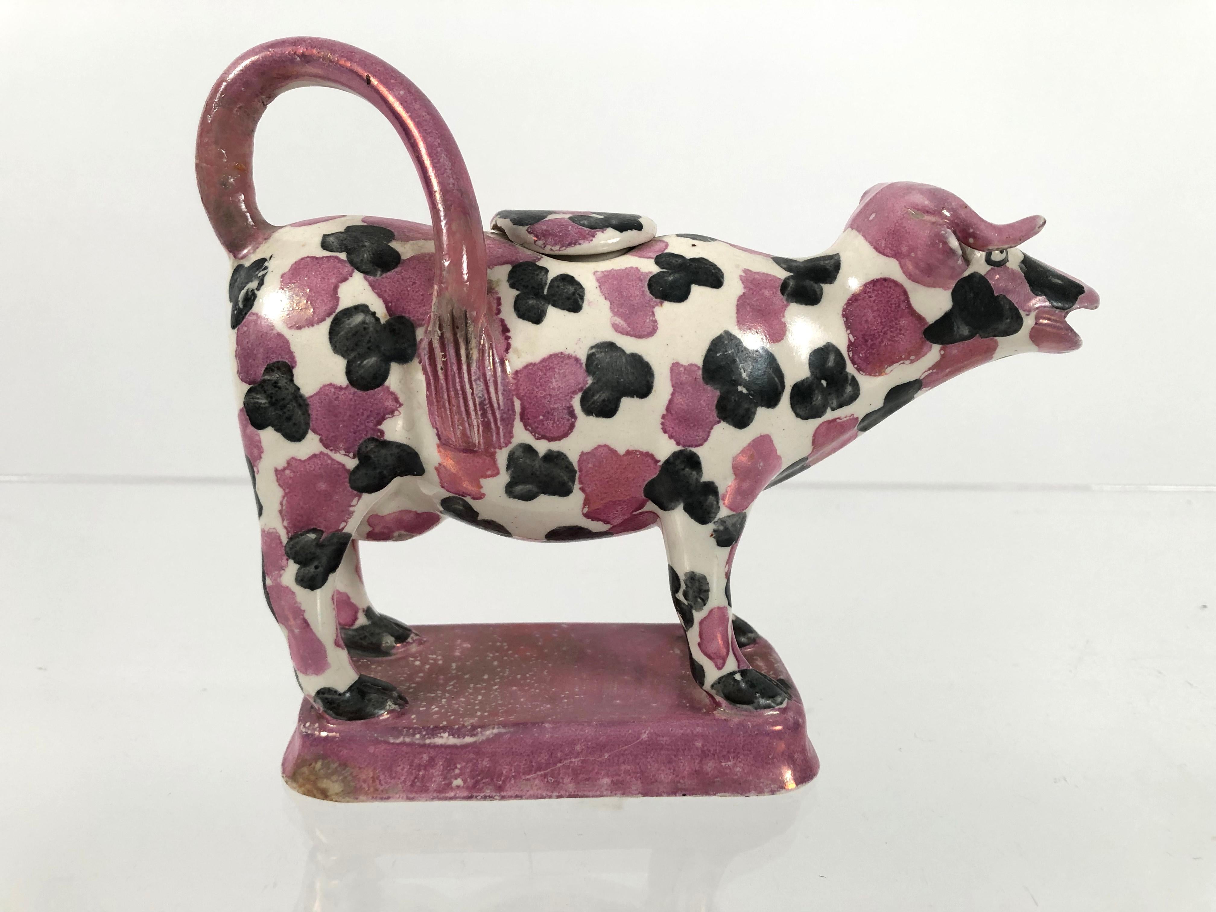 Staffordshire Pottery Pink Lustreware Spotted Cow Creamer, English, circa 1810 In Good Condition In Essex, MA