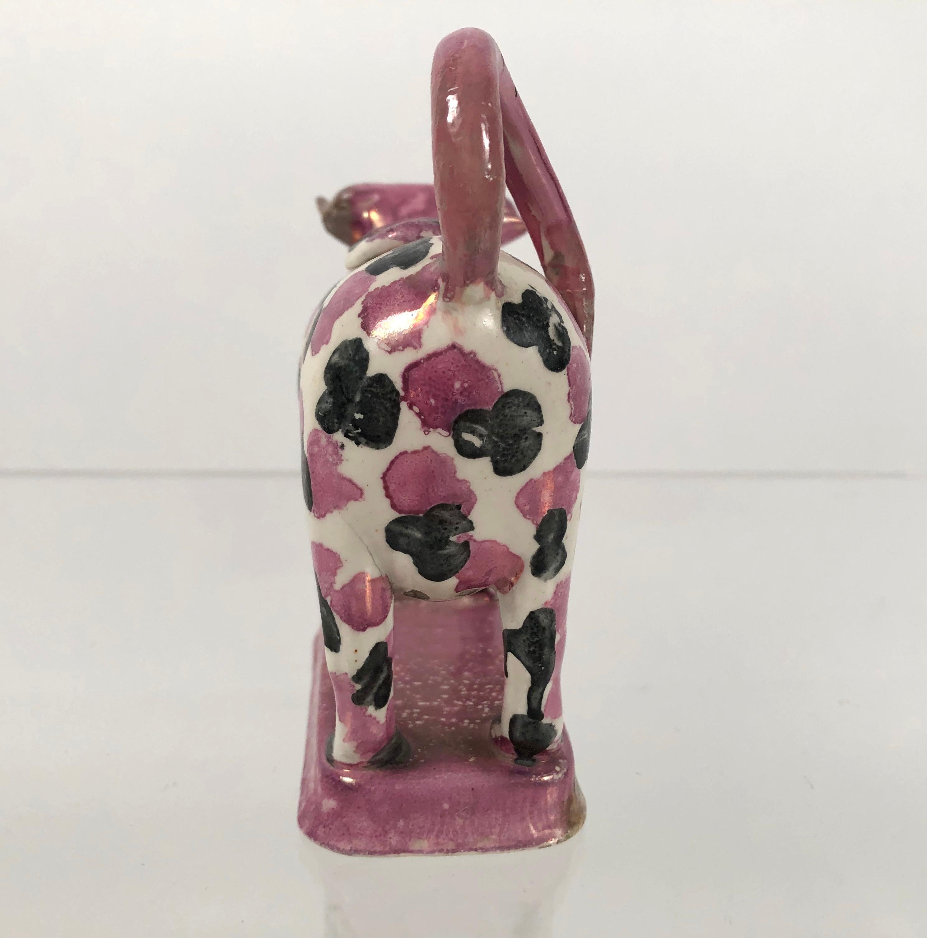 Early 19th Century Staffordshire Pottery Pink Lustreware Spotted Cow Creamer, English, circa 1810