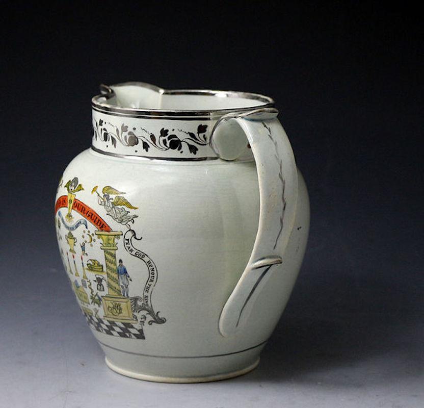 English Staffordshire Pottery Pitcher with Silver Luster Decoration, Early 19th Century For Sale