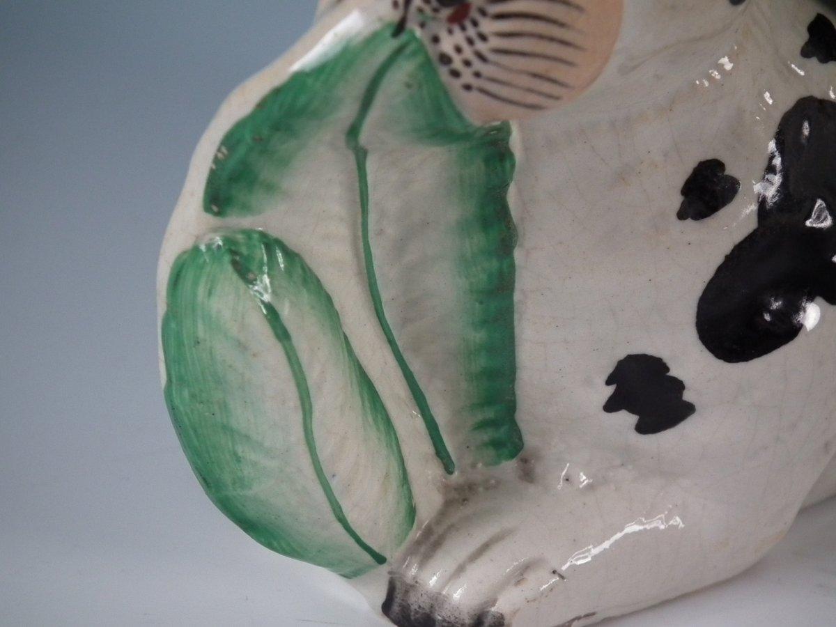 Mid-19th Century Staffordshire Pottery Rabbit Eating Lettuce