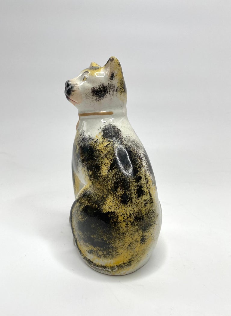 ANTIQUE Kent STAFFORDSHIRE Pair of SEATED CAT W/Flowers Figurines