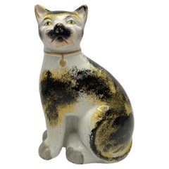 Staffordshire pottery seated cat, c. 1850.