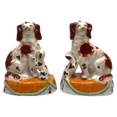 Staffordshire pottery Spaniels and puppies, c. 1850.