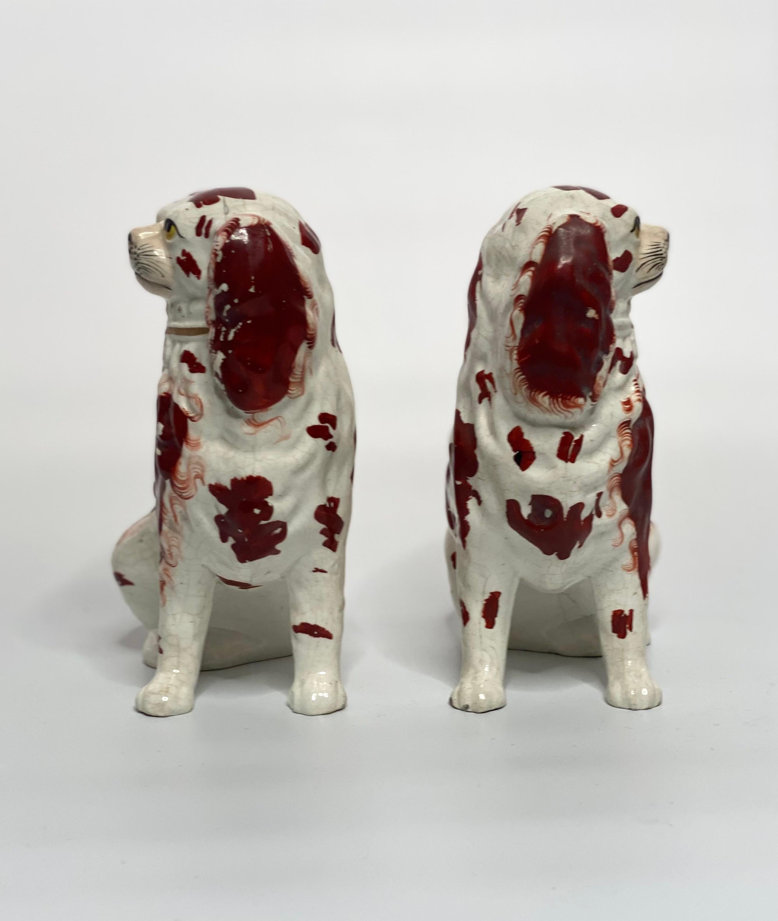 Fired Staffordshire Pottery Spaniels, circa 1850