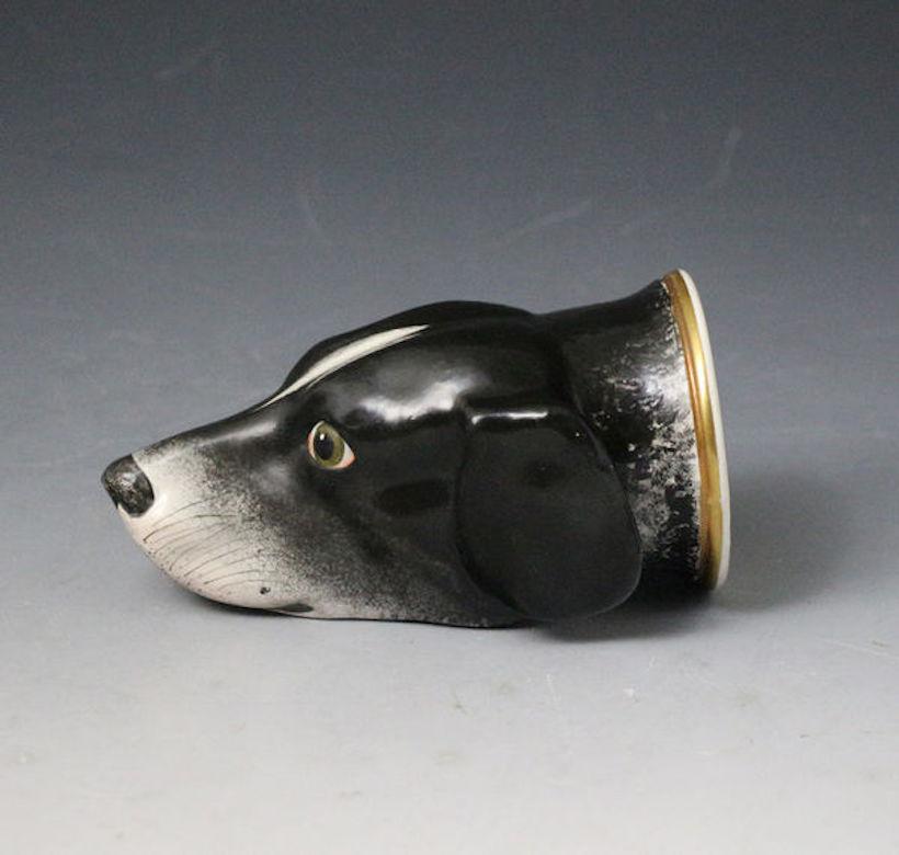 English Staffordshire Pottery Stirrup Cup in the Form of a Hounds Head, 19th Century