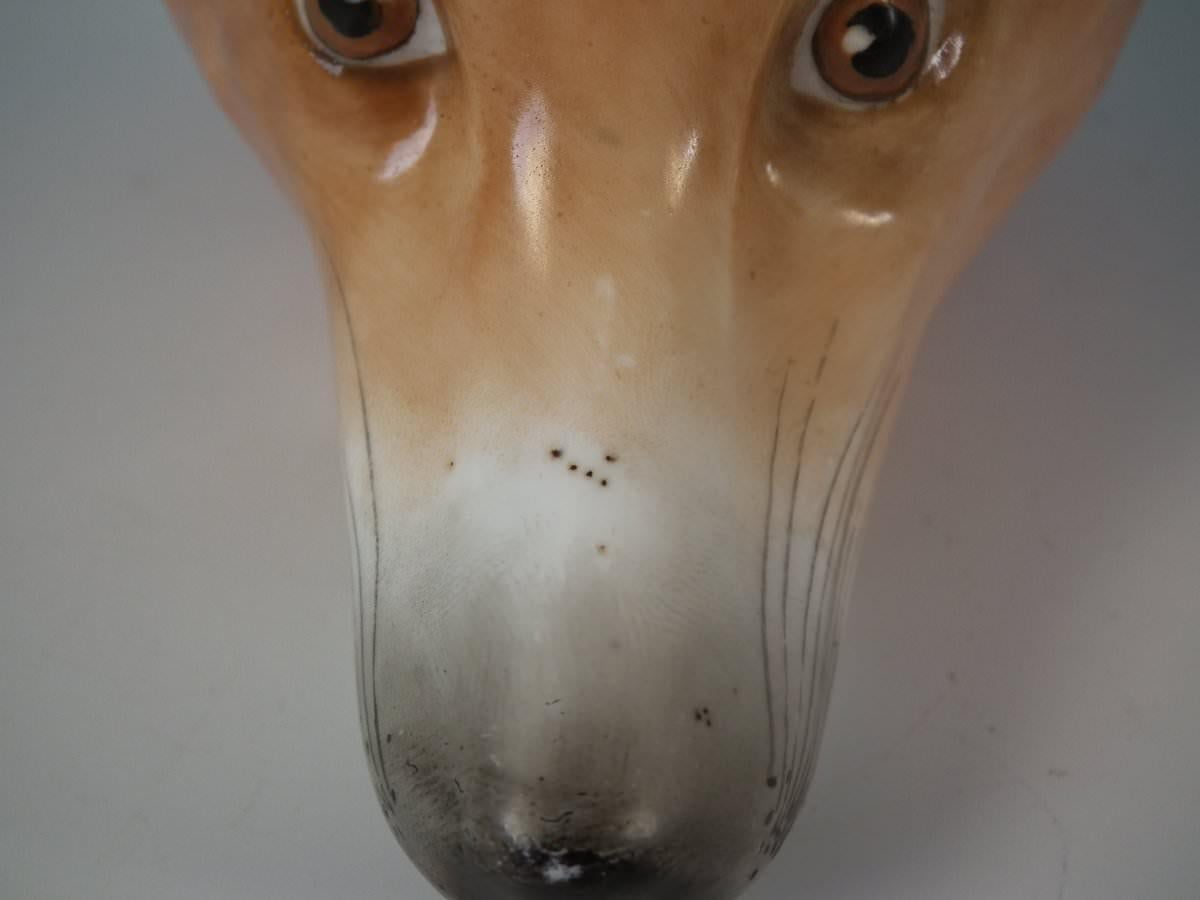 Mid-19th Century Staffordshire Pottery Stirrup Cup Modelled as a Fox Head For Sale