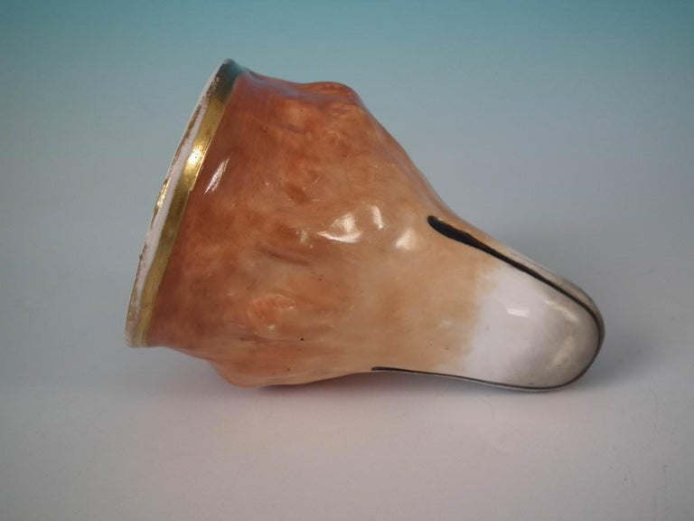 Glazed Staffordshire Pottery Stirrup Cup Modelled as a Fox Head For Sale