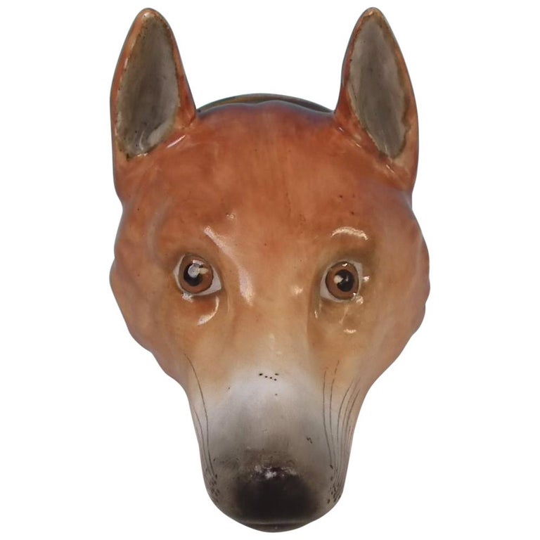 Staffordshire Pottery Stirrup Cup Modelled as a Fox Head For Sale