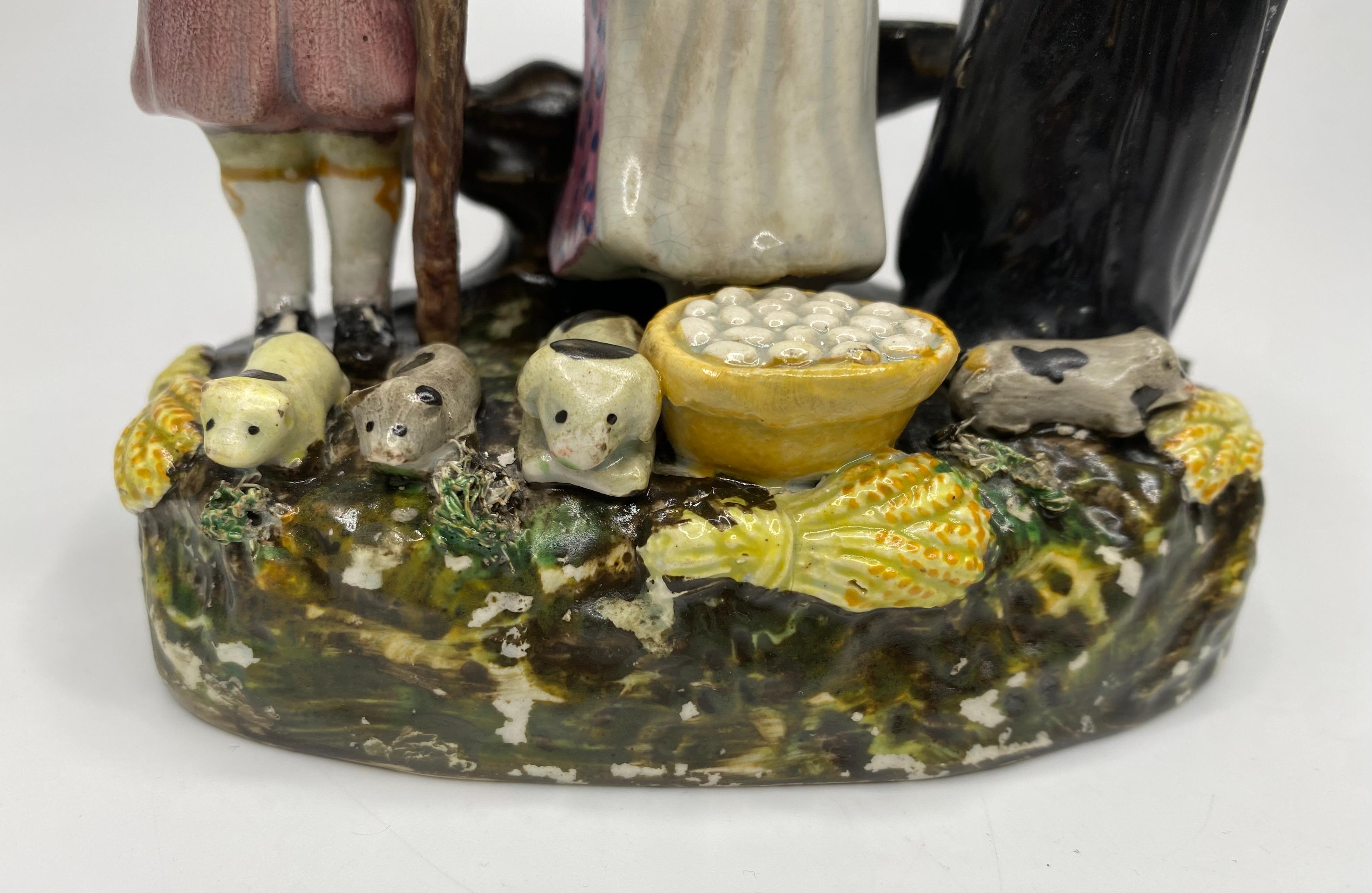Staffordshire pottery Tithe Pig bocage group, c. 1830. For Sale 1