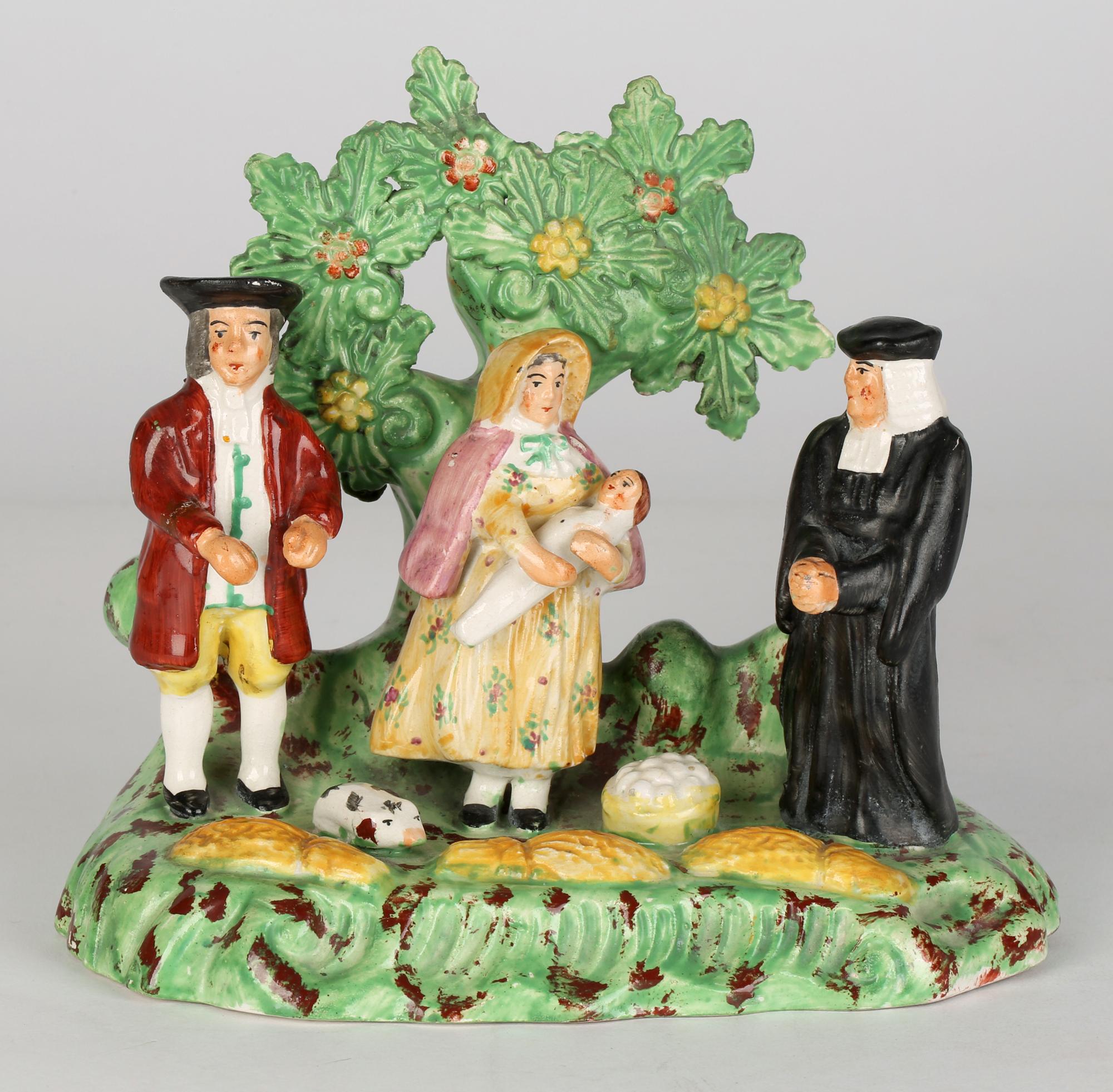 English Staffordshire Pottery Tithe Pig Figure Group
