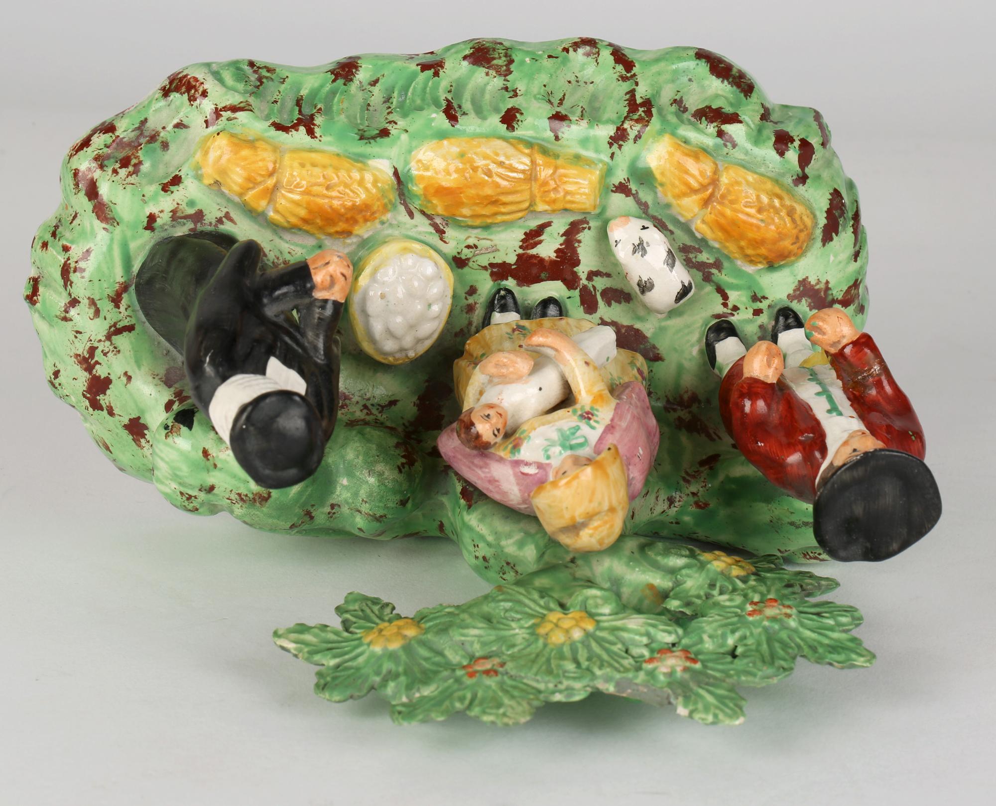 Glazed Staffordshire Pottery Tithe Pig Figure Group