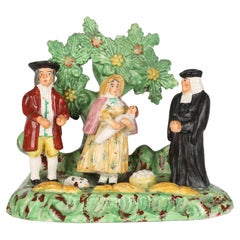 Tithe Pig Figurengruppe aus Staffordshire-Keramik 