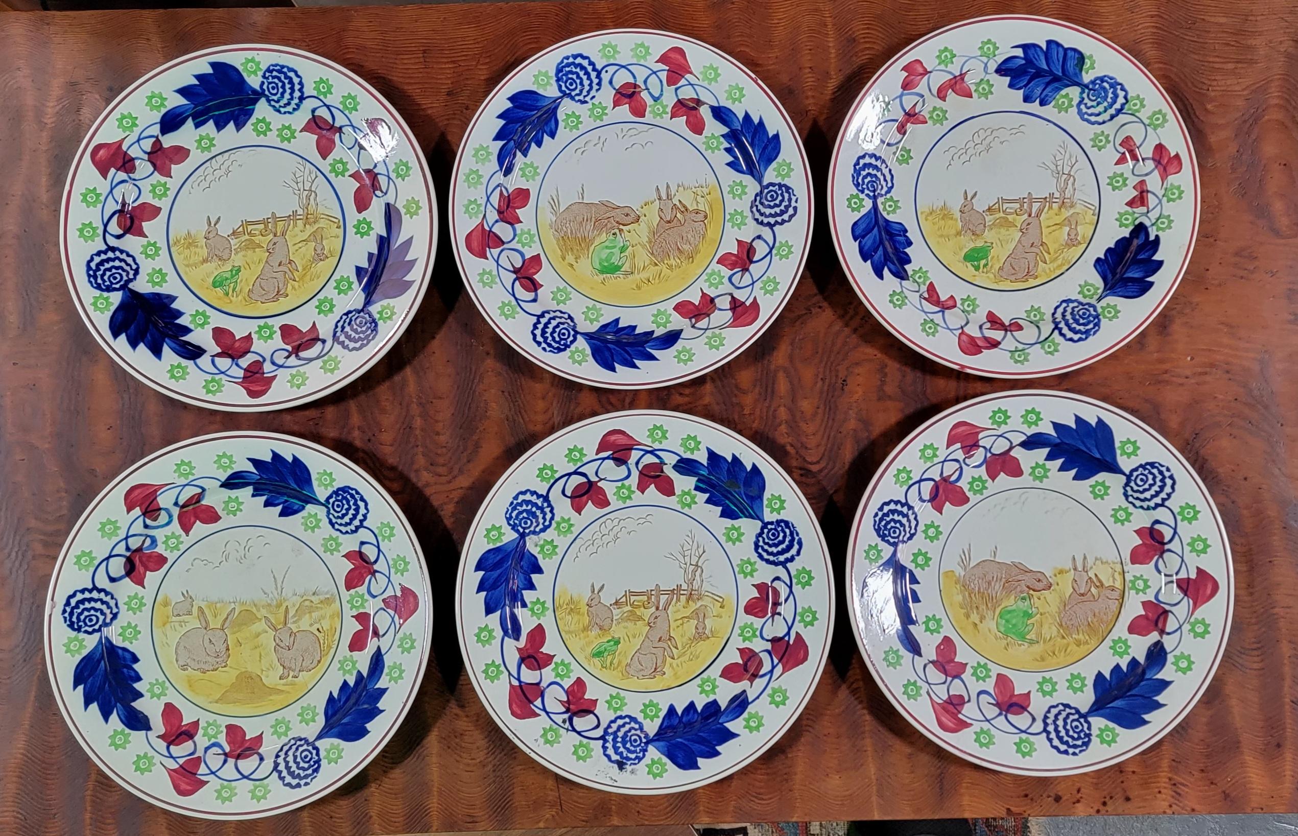 Ein seltener Satz von 6 handbemalten Staffordshire 