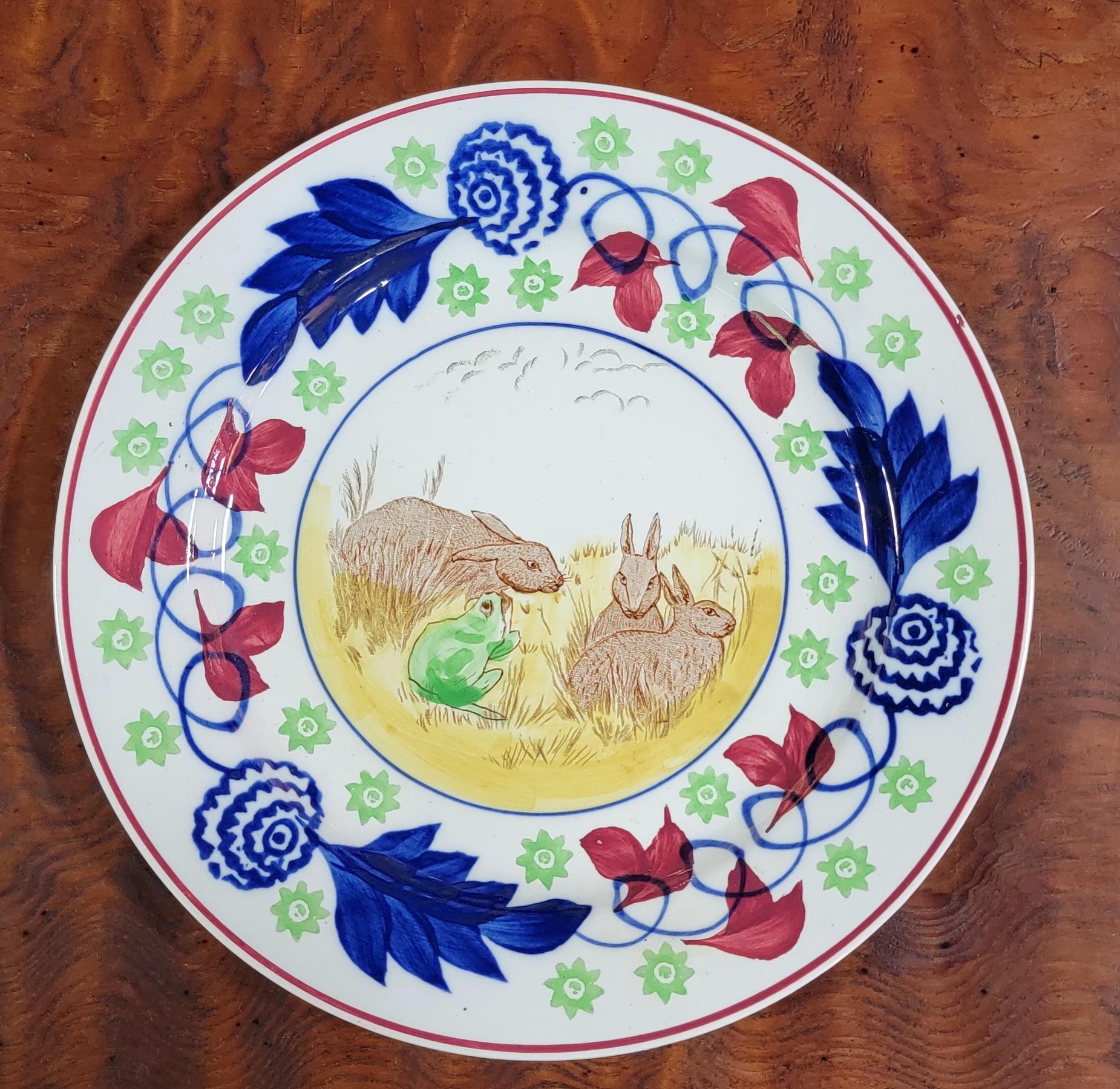 Staffordshire „Rabbitware“ Dessertteller-Set 6 (Handbemalt)