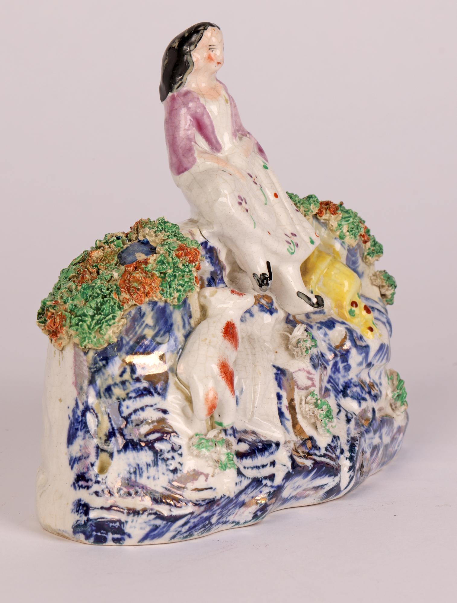 Staffordshire Rare Pottery Girl on a Bridge Figure 4