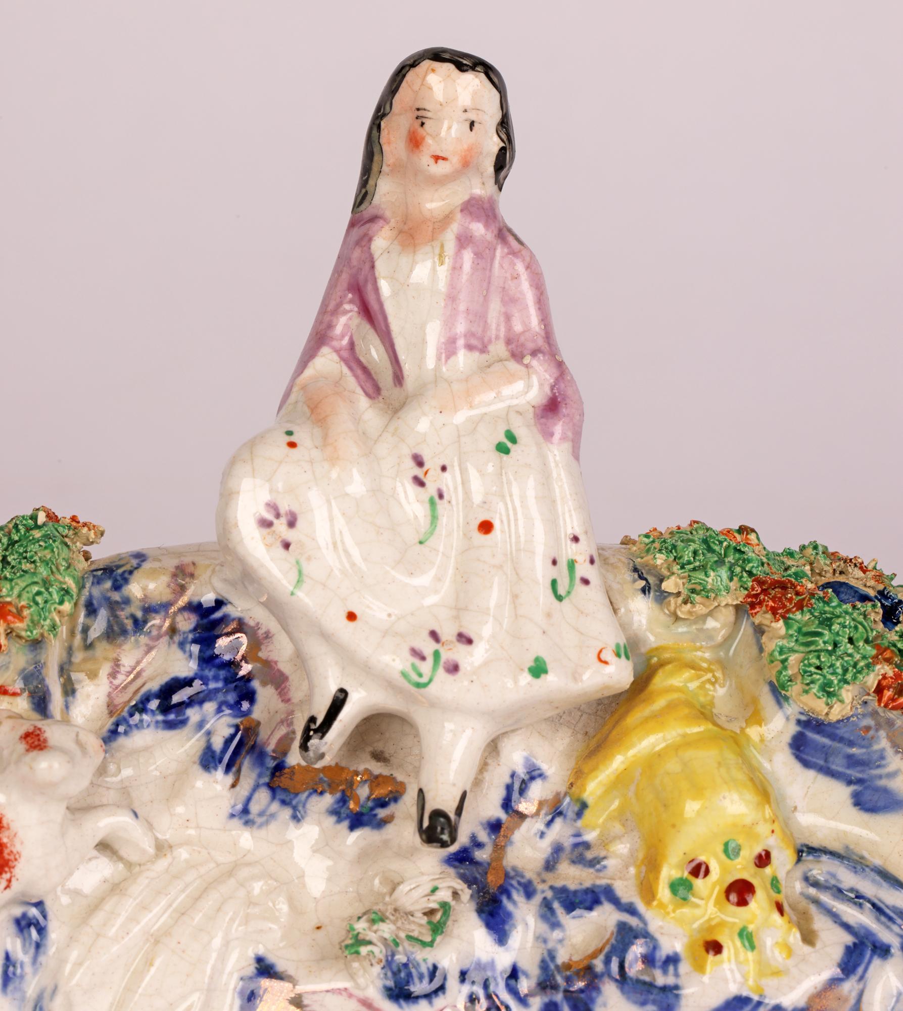 Staffordshire Rare Pottery Girl on a Bridge Figure 9