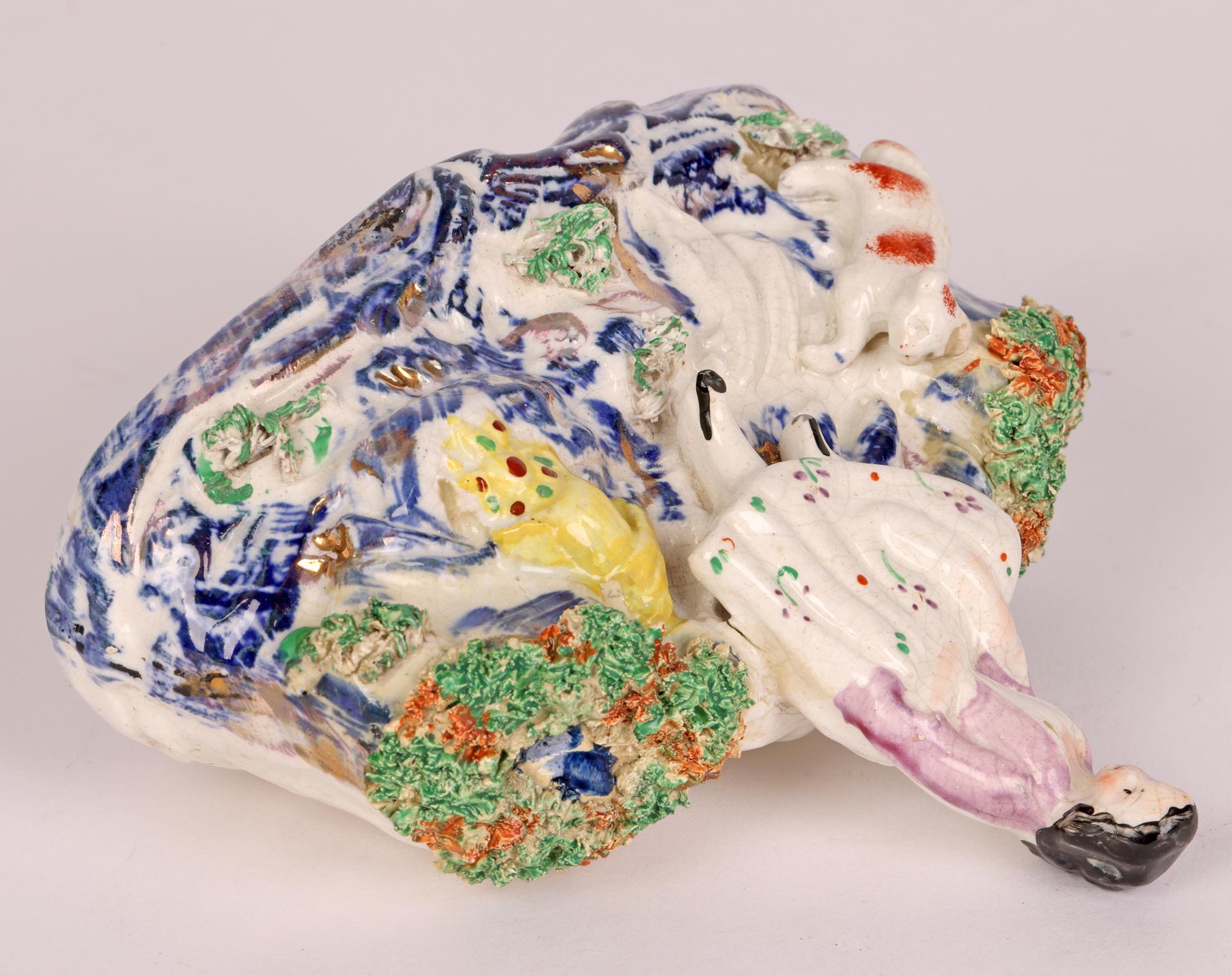Hand-Crafted Staffordshire Rare Pottery Girl on a Bridge Figure