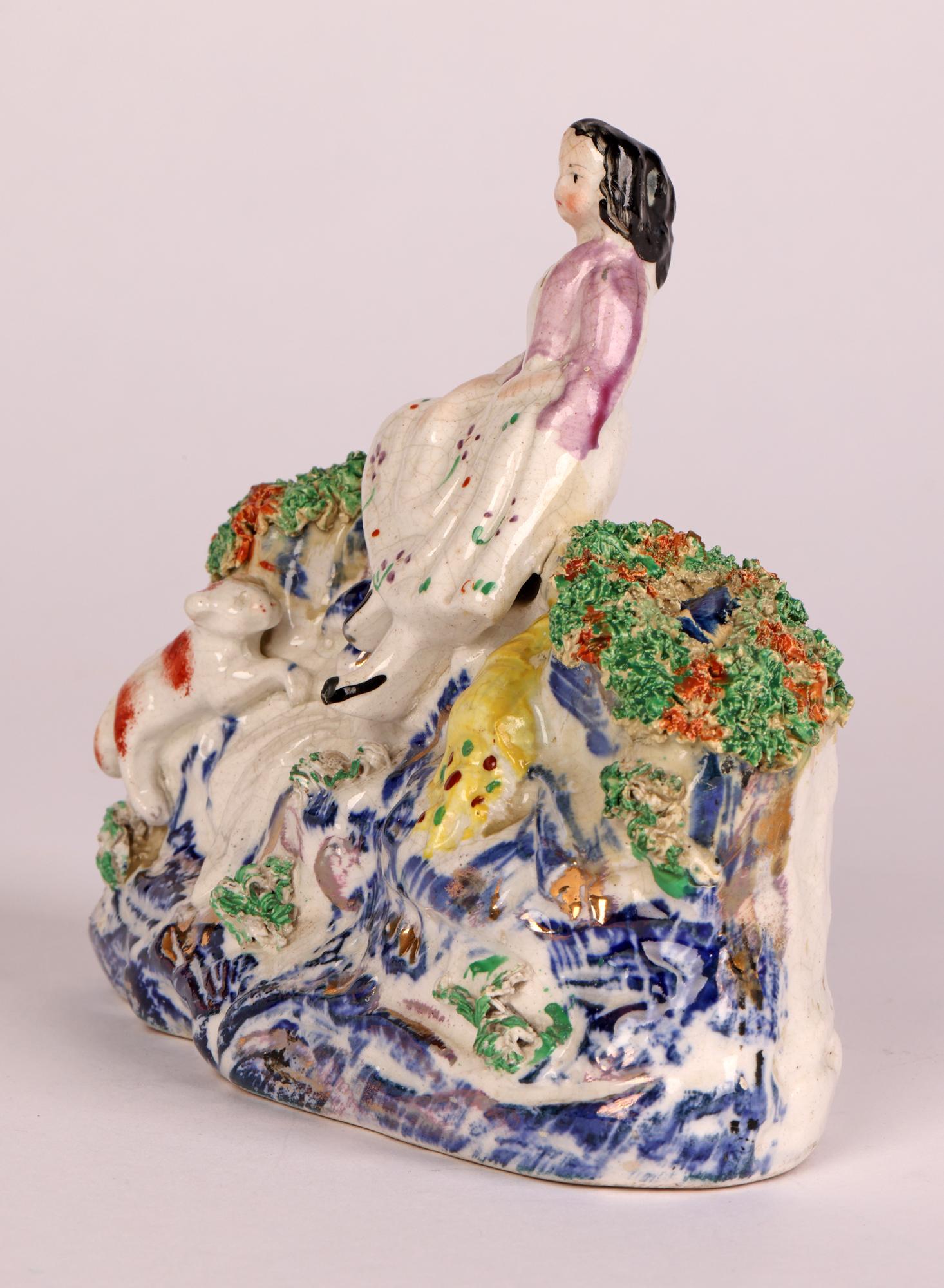 Staffordshire Rare Pottery Girl on a Bridge Figure 1