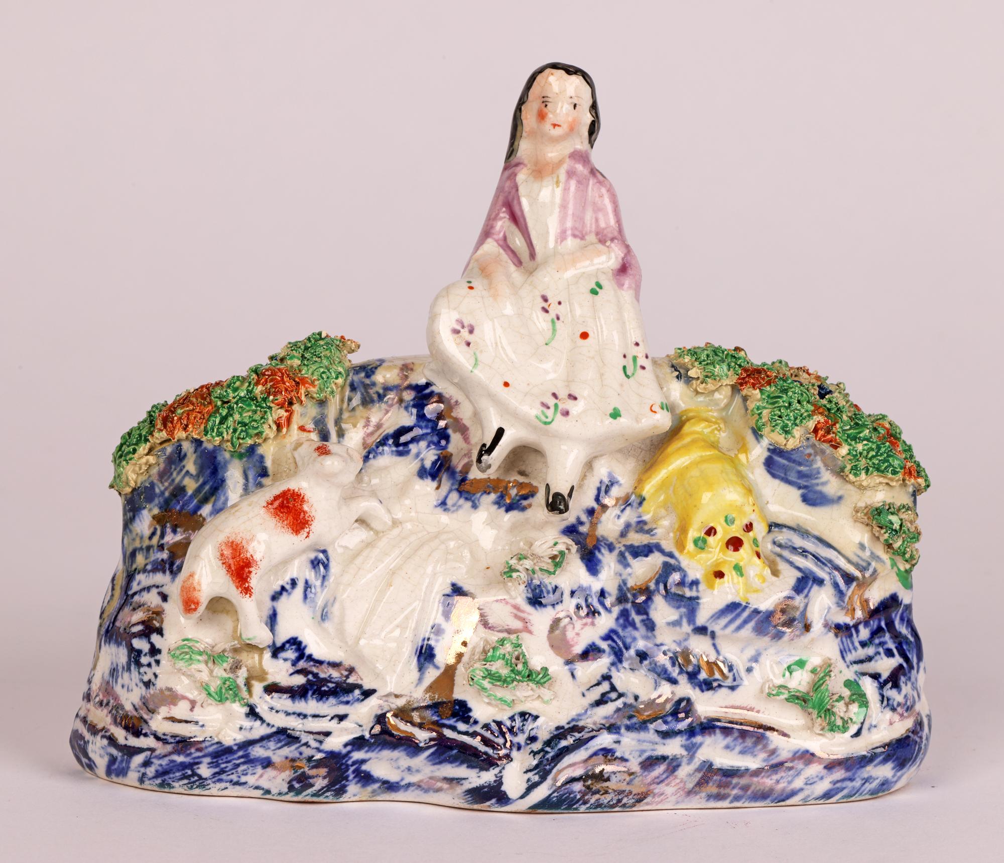 Staffordshire Rare Pottery Girl on a Bridge Figure 2