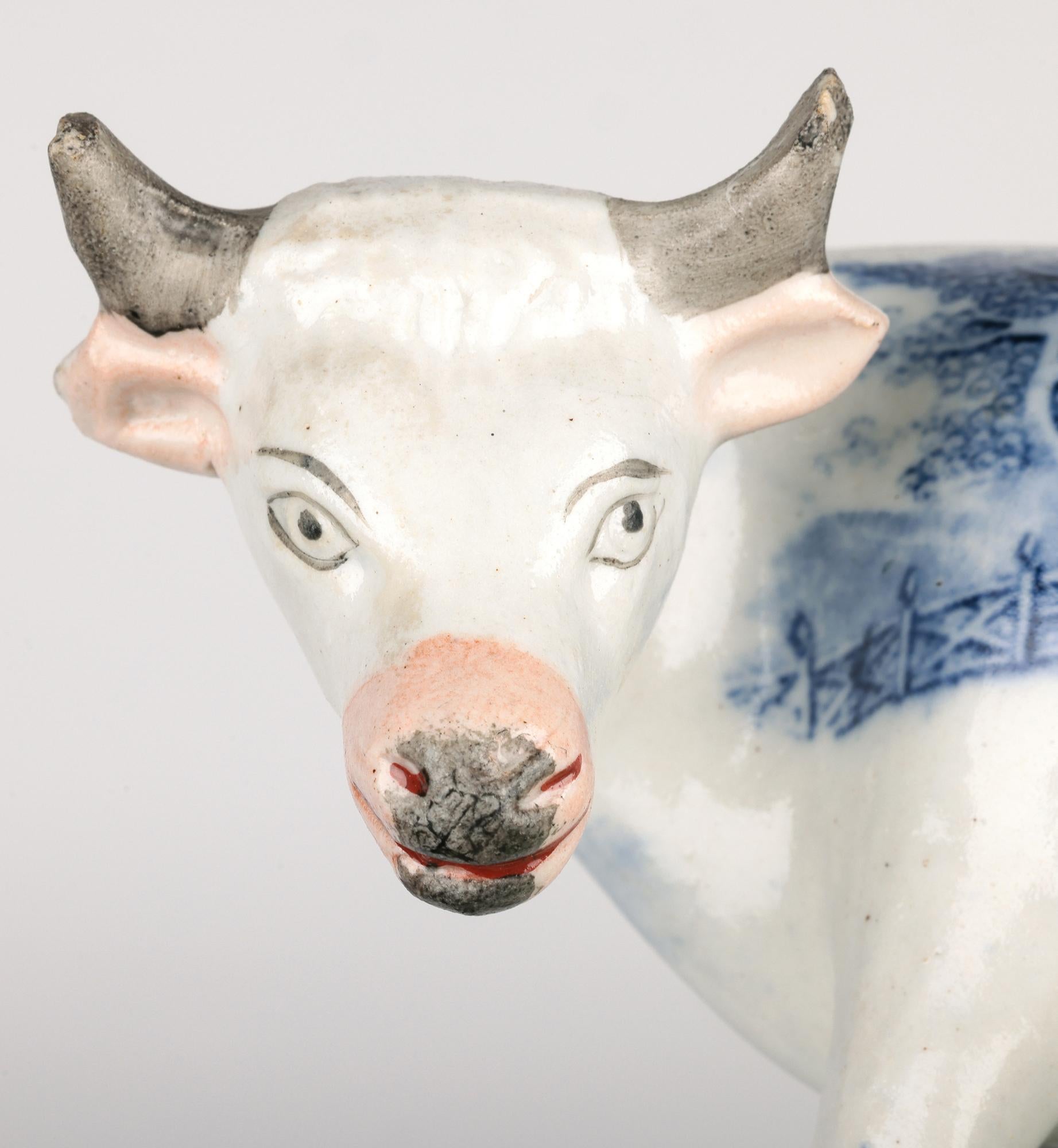 Staffordshire Rare Transfer Printed Cow & Milkmaid Pottery Figure For Sale 13