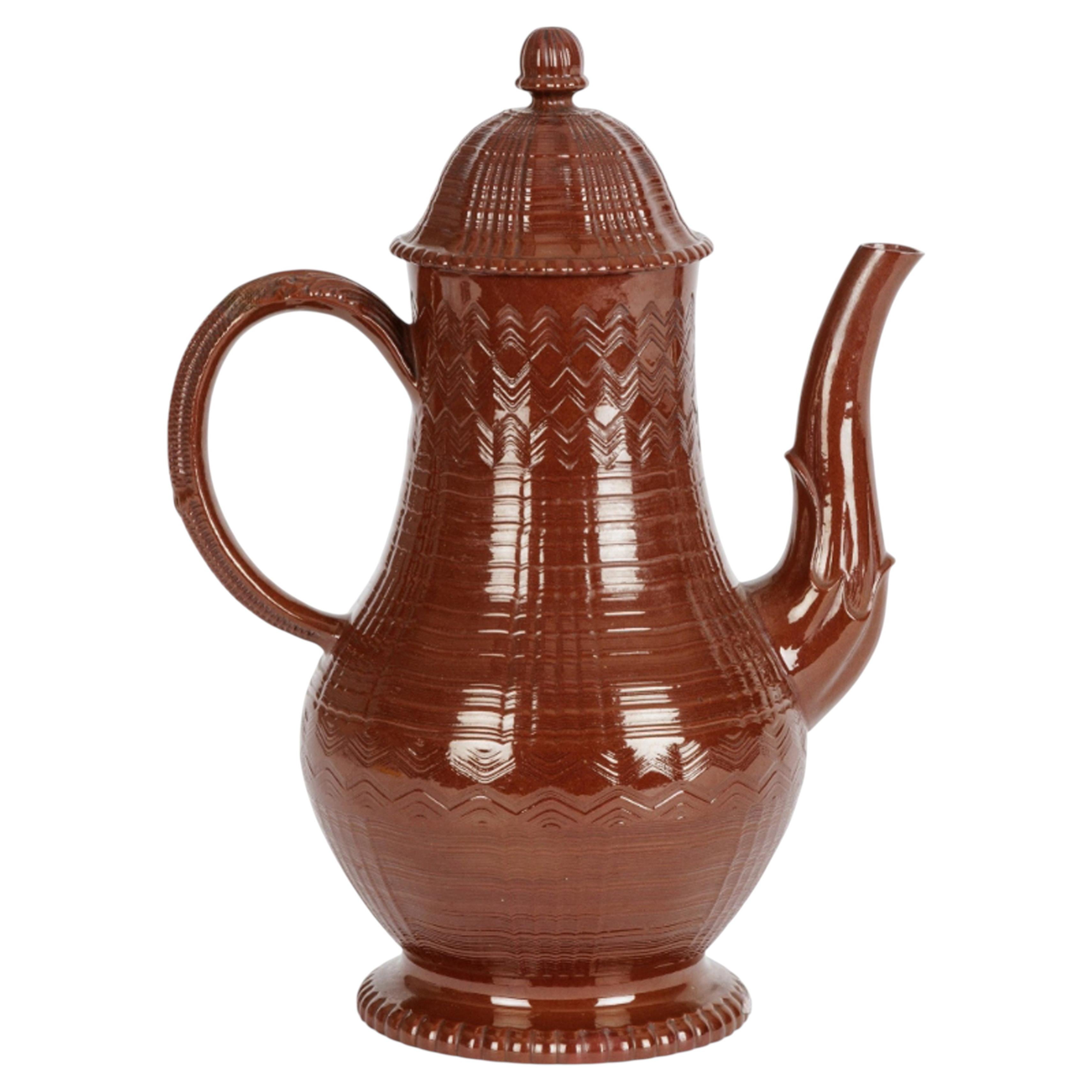 Staffordshire Redware Engine-turned Large Coffee Pot, Signed Myatt For Sale