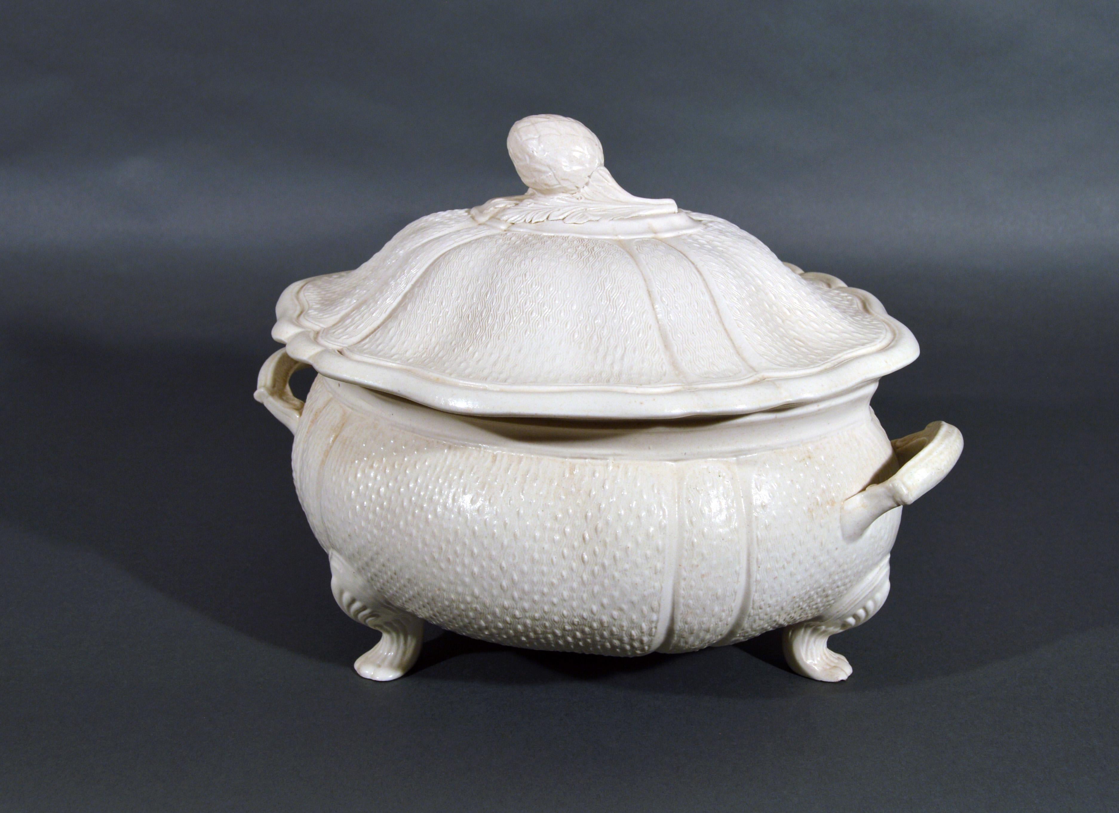 18th-Century Staffordshire Saltglaze Stoneware Soup Tureen, Cover and Stand In Good Condition In Downingtown, PA
